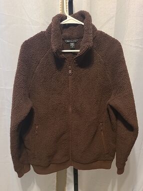 Athleta Sherpa Jacket Womens Med Full Zip Brown Soft Teddy Pockets